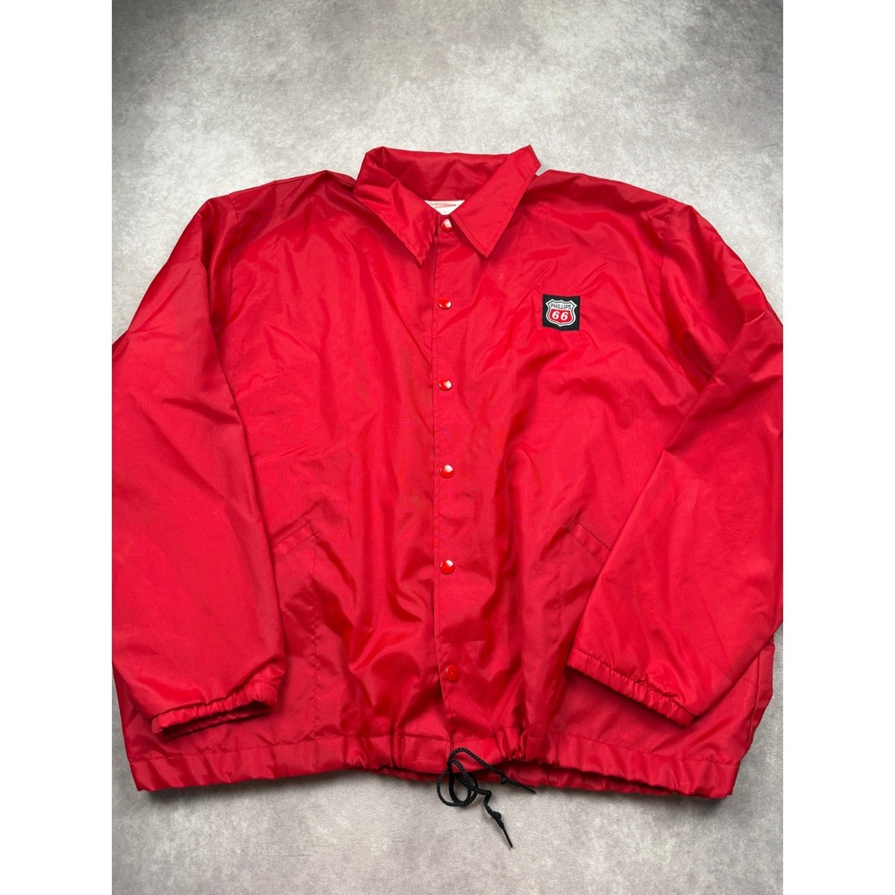 VTG Unitog Phillips 66 Red Snap Button Jacket Mens XXL USA ‎ Windbreaker Patch